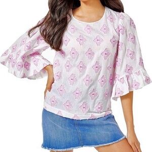 Lilly Pulitzer  Francis Pink Floral Blouse with Ruffle Sleeves size M